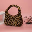 Women Winter Fur Handbag Plush Soft Shoulder Underarm Bag (Brown Zebra)