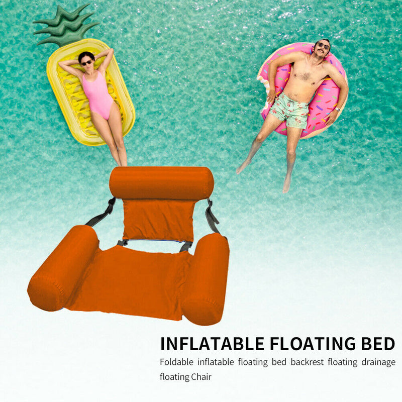 Inflatable Foldable Floating Row Beach Swimming Pool Water Hammock (Orange)