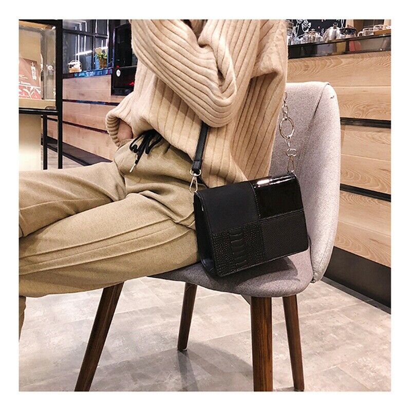 European Retro Fashion Square Bag Pu Leather Women's Designer Handbag Splic S7F9
