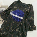 Summer Women Loose T-shirt Star Print Sequin Short-Sleeve TopsÃ¯Â¼Ë†Black) (XL) A