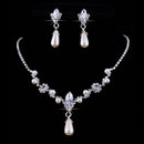 Wedding Faux Pearls Rhinestone Necklace Water Drop Earring Jewelry Set JR