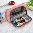 Large Capacity Pencil Case Canvas Pen Bag Girl Cosmetic Storage Bag (Pink) A