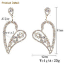 Heart-Shaped Rhinestone Crystal Drop Earrings Women Wedding Ear Jewelry  A