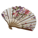 Beige Bamboo Ribs Flower Printed Seashell Shape Folding Hand Fan White