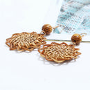 Handmade Wood Bamboo Rattan Geometric Pendant Ear Stud Earrings Women Jewelry