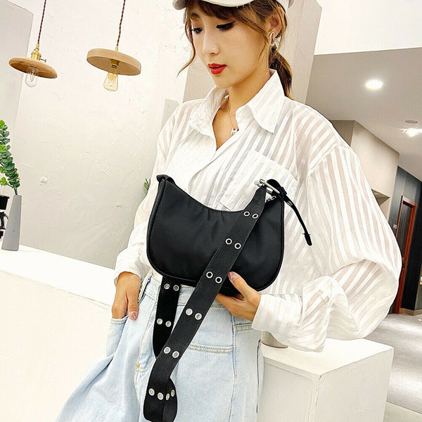 Nylon Women Shoulder Bag Female Street Crossbody Handbag Pouch (Black)