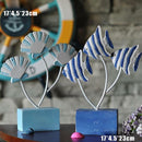 Handcrafted Wooden Nautical Fish Ornament Home Office Desktop Decor Blue