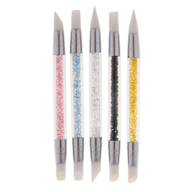5pcs Dual Silicone Head Acrylic Handle Nail Art Carving Drawing Brush Pens