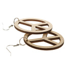 Hollow Anti War Peace Sign Wooden Drop Dangle Hook Earrings