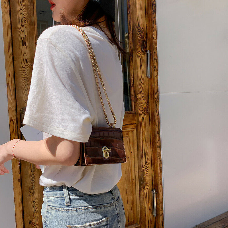 Elegant Women Pure Mini Shoulder Bags Leather Chain Messenger Bag (Brown)