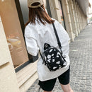 Cow Print Backpack Women Canvas Schoolbag Teenage Girl Mini Bagpack (Black)