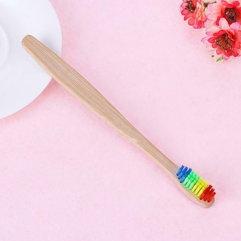 10pcs Soft Rainbow Head Bamboo Toothbrushes Oral Care Teeth Whitening Tools A