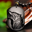 Black Obsidian Carving Wolf Head Obdidian Amulet Pendant Obsidian Necklace Y2I1