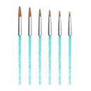 6Pcs/set Nylon Hair Nail Brush Blue Rhinestone Handle Kolinsky Acrylic Brus X3J0