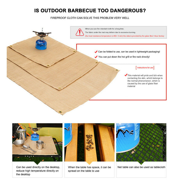Outdoor Camping Fireproof Cloth Flame Retardant Mat (Glass Fiber 100x80cm)