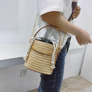 Women Straw Handbag Tote Summer Holiday Woven Bucket Bag Leisure Chain Shou H9W7