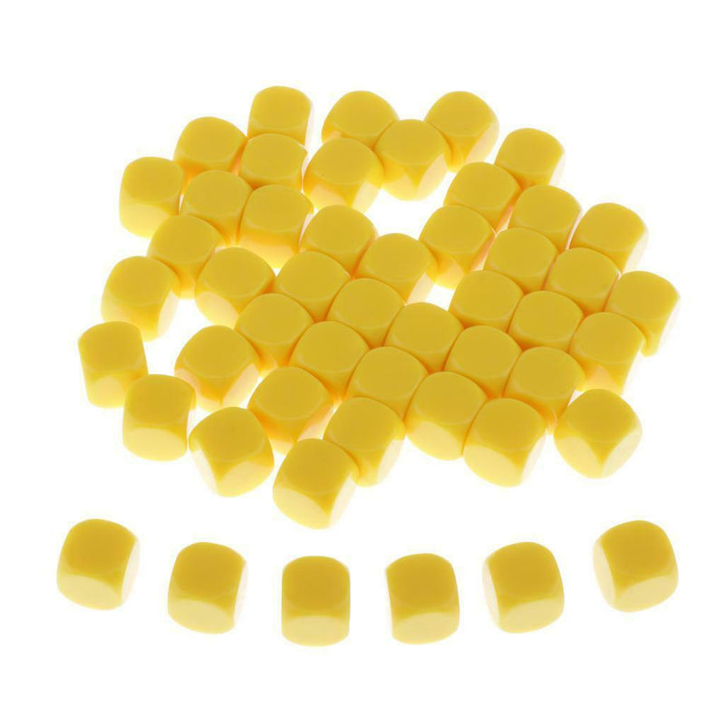 50pcs Round Edge Blank Dices D6 Six Sided RPG Gaming Dice Gift Yellow