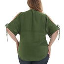 Off Shoulder Short Sleeve T Shirts Women Chiffon Tops (Army Green)(5XL)