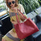 4Pcs Women Handbags Purse Shoulder Bags Casual Tassel Tote Bags(Red) K3K4