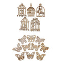 60pcs Mixed Birdcage Butterfly Wood Scrapbooking Craft Accessory Wind Chimes