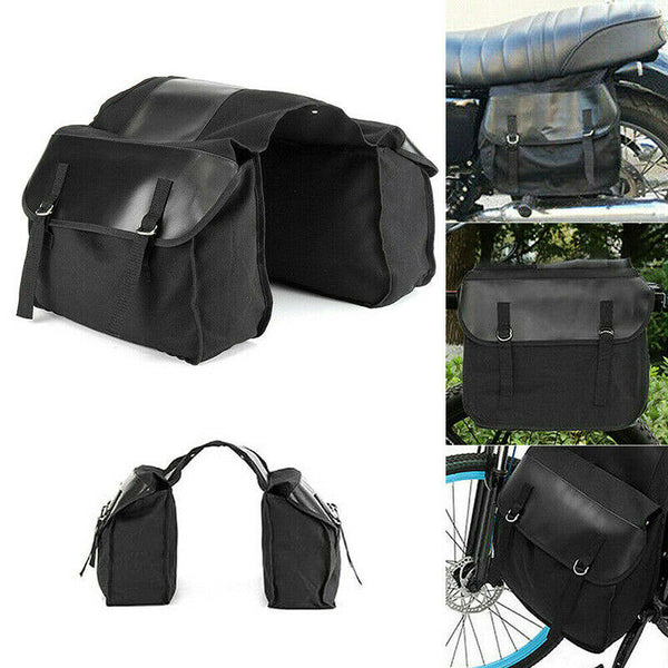 Motorcycle Touring Saddle Bag Black Canvas Waterproof Panniers Motorbike Lugg 3C