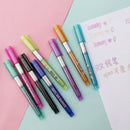 8 Colors Metallic Double Lines Shimmer Marker Set Outline Highlighter Pens Gift