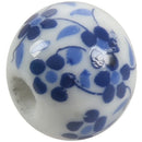 30x Flower Pattern Round Ceramic Beads 12mm(4/8inch) Dia. White+Blue