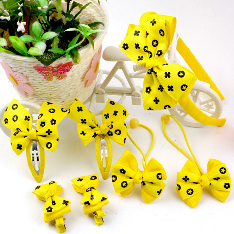 7 Pcs/set Girls Bow Hair Accessories BB Folder Headband Hair Rope Random lj