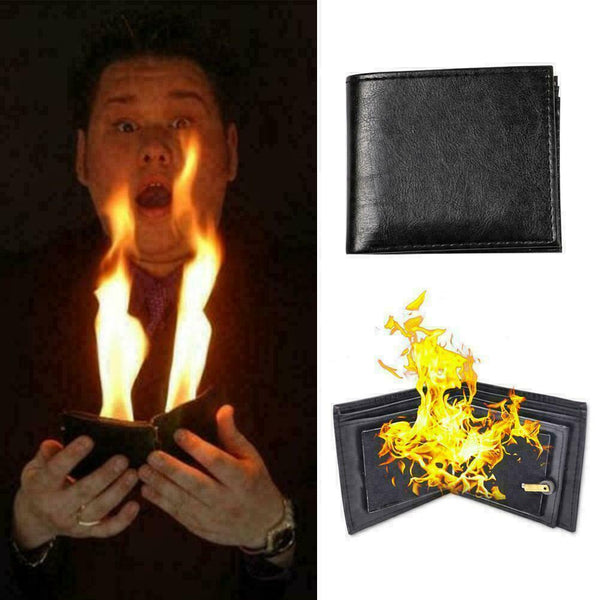 Magic Trick Flame Fire PU Wallet Leather Magician Stage Perform Street Show L0F4