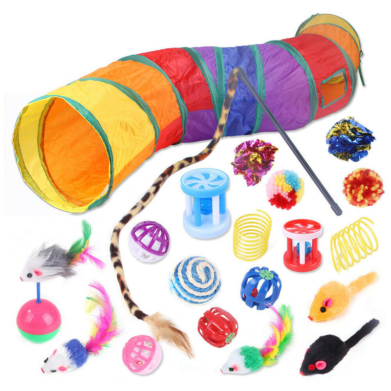 20pcs Cat Tunnel Toys Kit Cat Teaser Feather Wand Sisal Ball Pet Supplies A