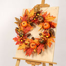 Halloween Autumn Maple Leaf Pumpkin Wreath Artificial Rattan Garland Round 22''