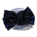 Blue Flower Bow Hair Clip Snood Net Barrette Bun Cover for Lady Women