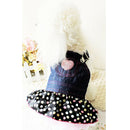 Denim & Pink Polka Dot Ruffle Jumper Dress Sequin Heart for Dog Puppy Size L
