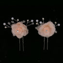 2pcs Wedding Bridal Lace Flower Crystal Beads Pearls Hairpins Hair Clips