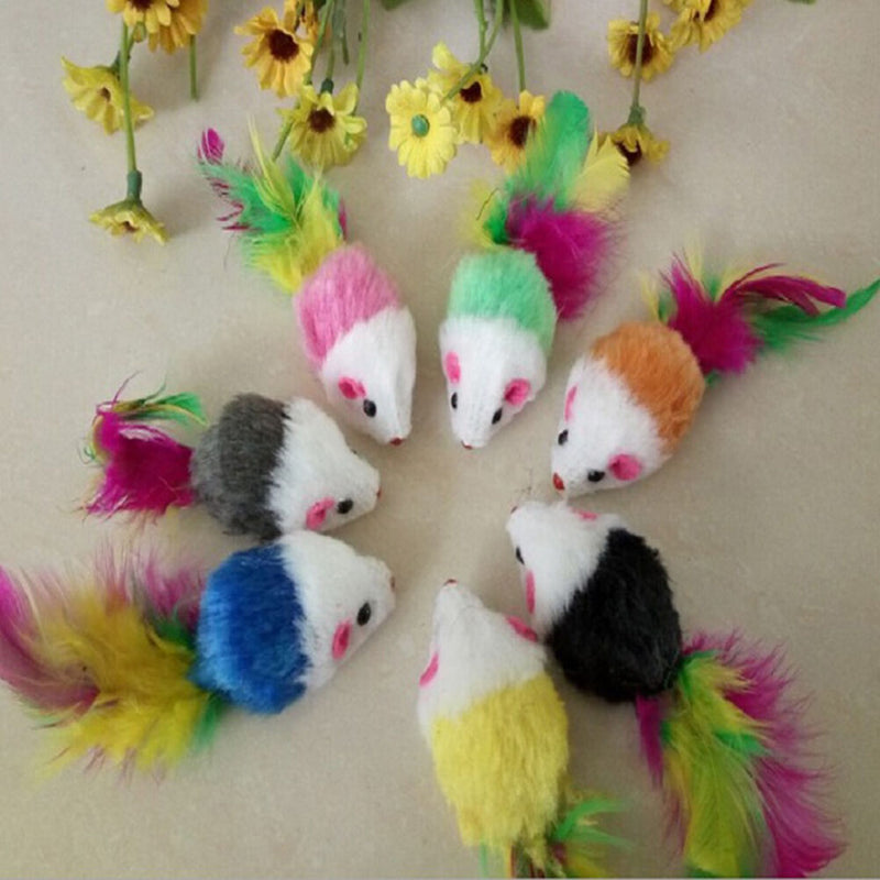 2x Soft Fleece False Mouse Cat Toys Colorful Feather Funny Playing ToME