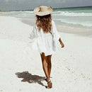 Womens Flare Sleeve Button Down Hollow Out Beach Dress Bathing Suit Cover Up