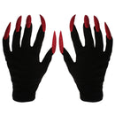 Scary Devil Gloves with Red Glitter Nails Halloween Party Fancy Dress