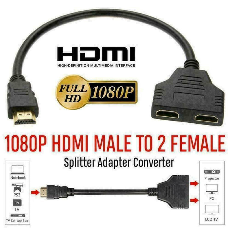 2 in 1 HDMI Splitter Cable Verteiler Adapter Full HD 1080P V2P3 M6H0 R6B5
