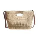 Women Summer Weave Straw Beach Shoulder Bucket Handbags Tote(Beige)