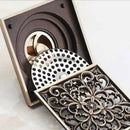 1X(Flower Carved Art Square Bathroom Floor Drain Copper Deodorant Floor Dra