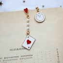 1 Pair Asymmetric Poker Red Peach Clock Long Drop Earrings Charm Earrings for