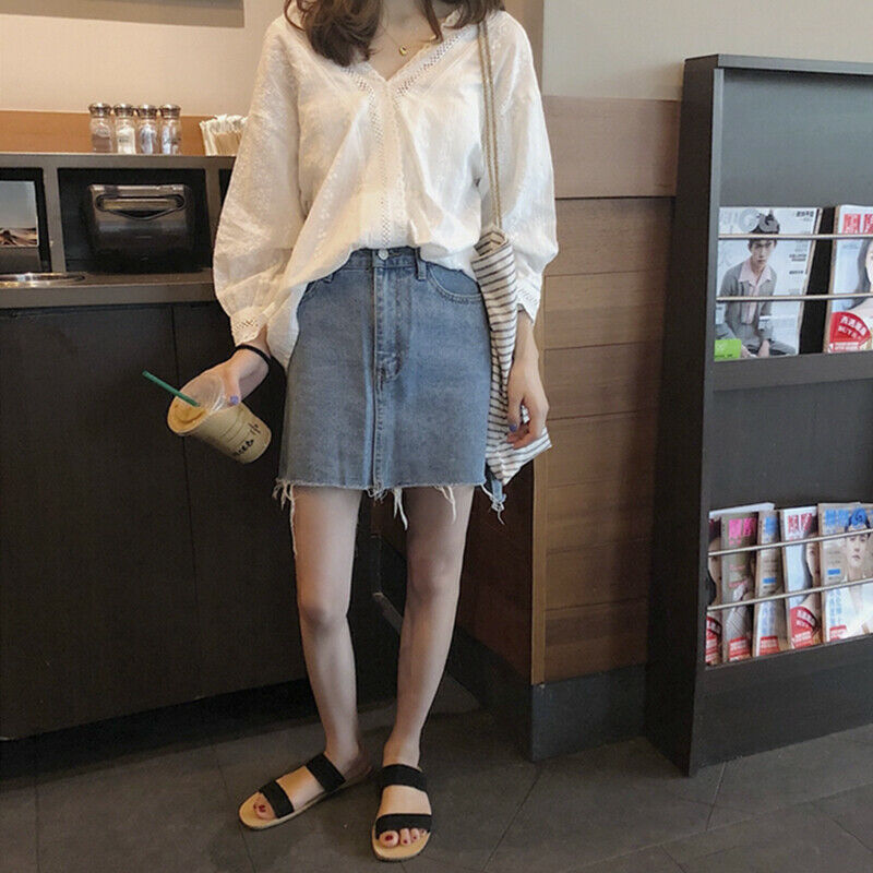 Korean Women Blouse Loose Stitching Hollow Lace V Neck Shirt Crochet Casual To3C