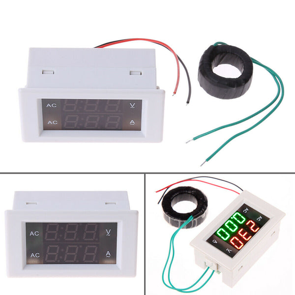 AC Digital Ammeter Voltmeter LCD Panel Amp Volt Meter 100A 300V White