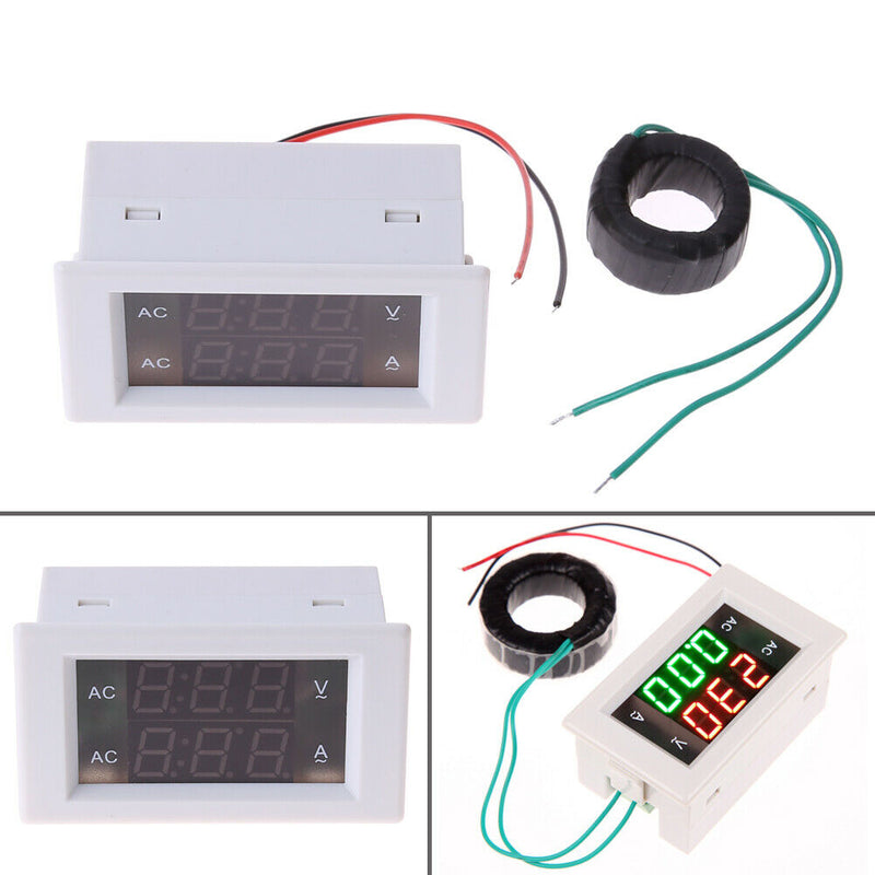 AC Digital Ammeter Voltmeter LCD Panel Amp Volt Meter 100A 300V White