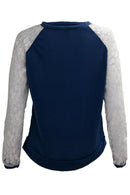 Women's Casual Lace Crochet Long Sleeve Sweatshirt Blouse Tops L blue