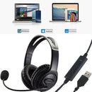 USB Computer Headset with Boom Mic Over Ear Headphones for Laptop Desktop