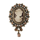 Oval Pattern Hollow Alloy Brown Rhinestone Palace Women Portrait Brooch Pin