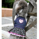 Denim & Pink Polka Dot Ruffle Jumper Dress Sequin Heart for Dog Puppy Size L