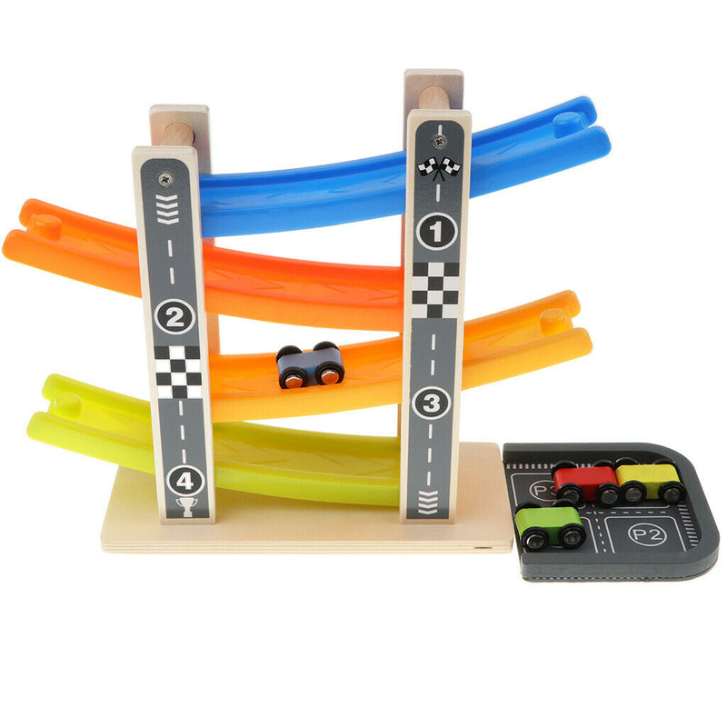 Ramp Racer Race Track for Toddlers and 4 Wood Cars, Race Car Ramp Set, Kids