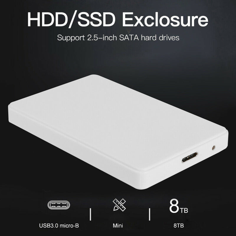 2.5 inch USB 3.0 Hard Disk Enclosure 6Gbps HDD SSD External Case (White)
